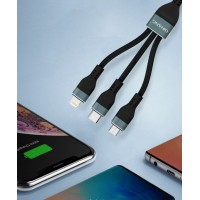 CABLE USB A TRES CONECTOR IPHONE+TYPE+SAMSUNG 12M 3A